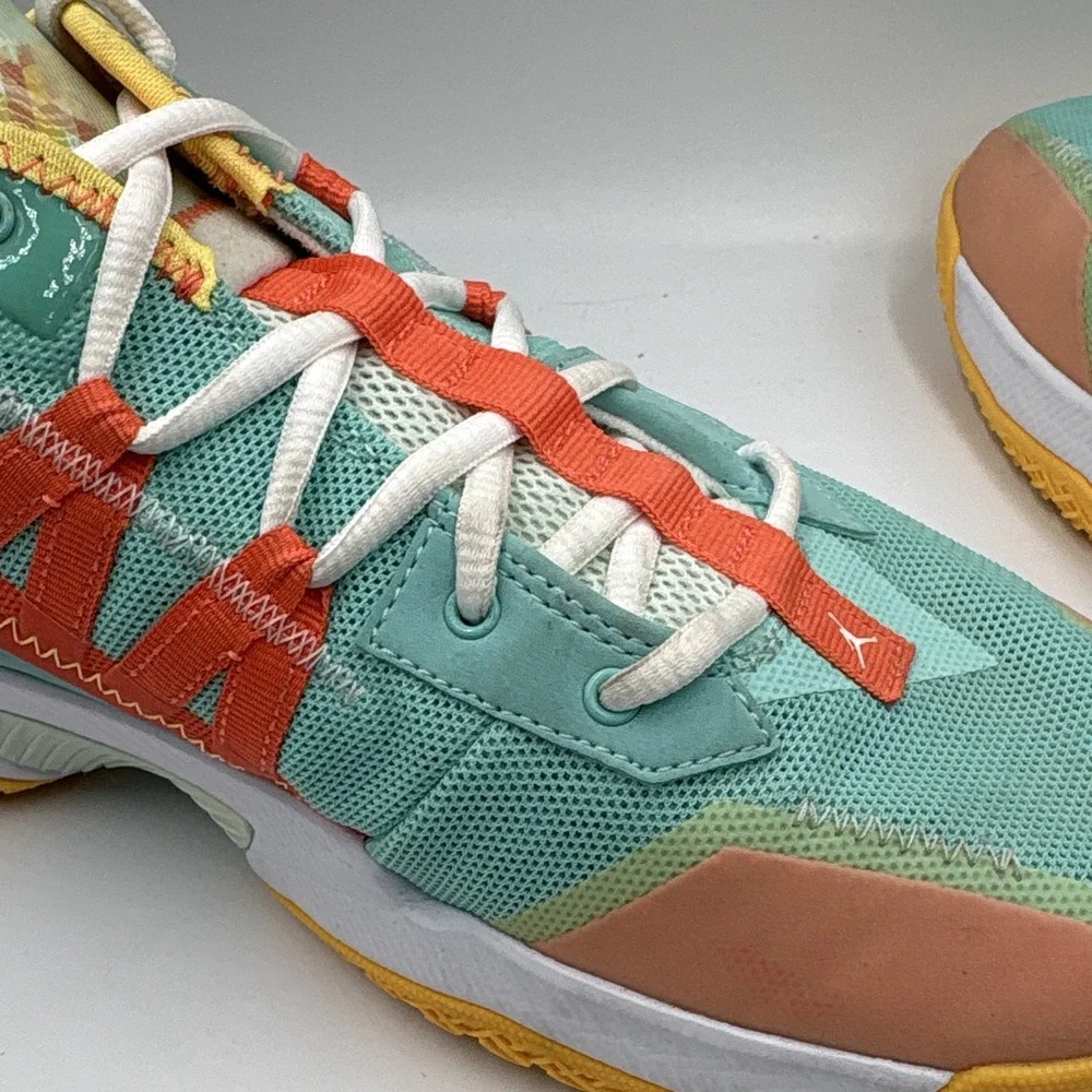 Jordan Men's Green Orange Yellow White Low Top Lace-Up Mesh Athletic Sneakers